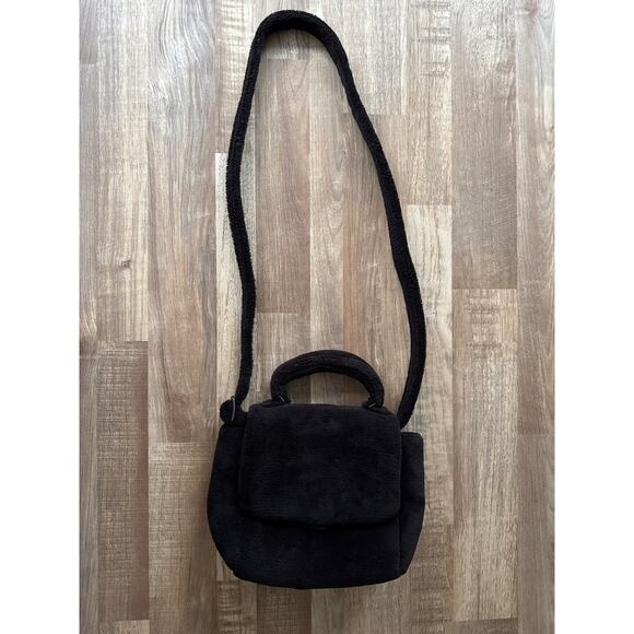 NWOT Women's Charles & Keith Loey Teddy Sherpa Top Handle Bag in Jet Black Boho - Picture 3 of 8